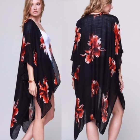 Bohemian Floral print Open Front kimono Cover up - Picture 3 of 5